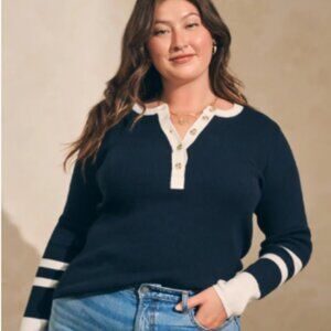 Faherty Mikki Henley Top | Navy & Cream | EUC | XL